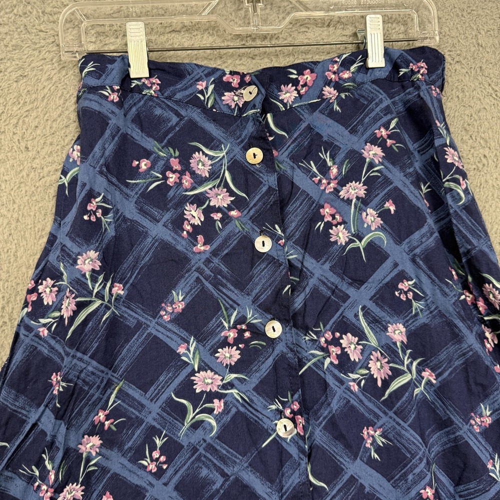 Jantzen Classics‎ Skirt Womens 10 Blue Button Front A-Line Midi Floral Rayon - Picture 3 of 10